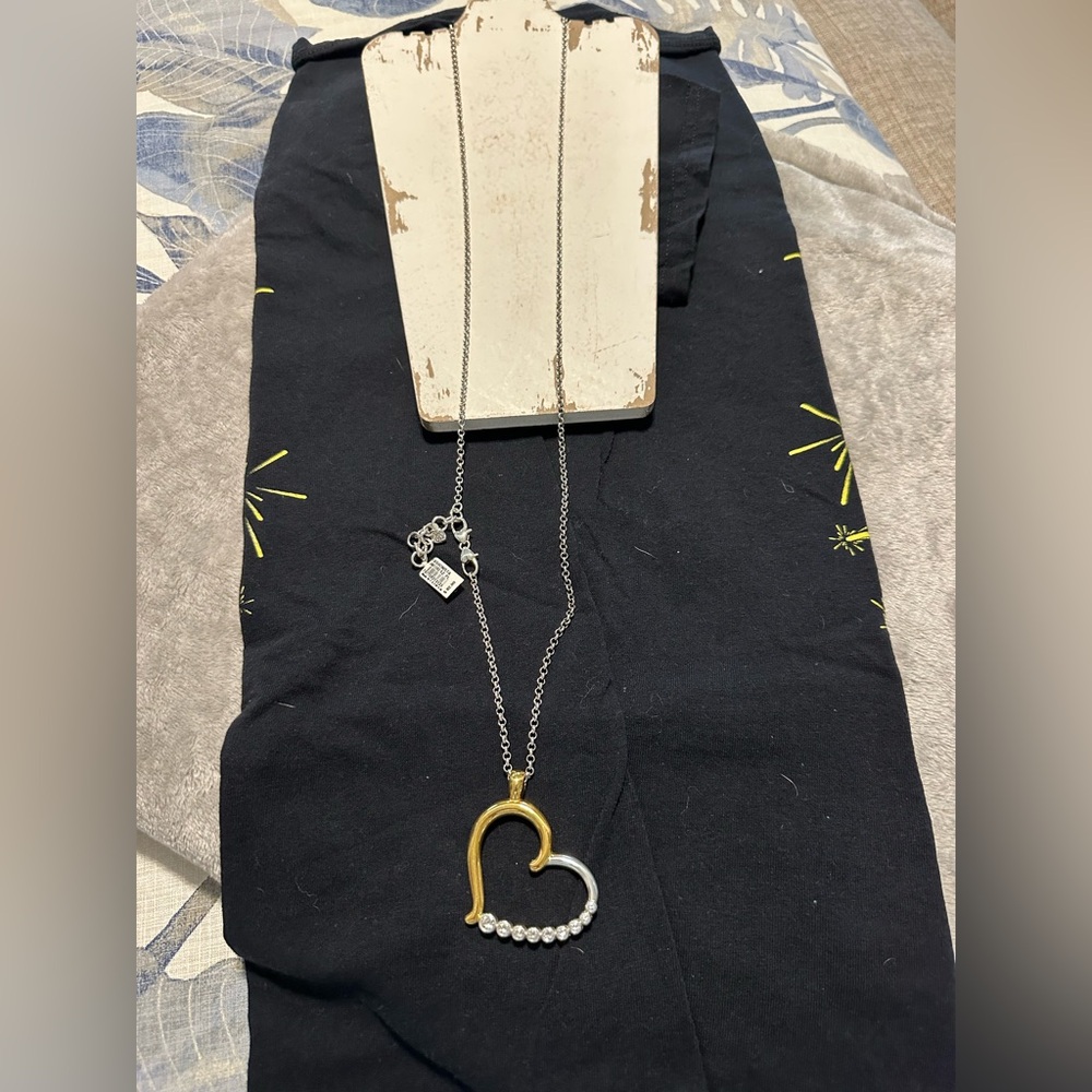 NWT Brighton, heart necklace, silver, and gold with crystals